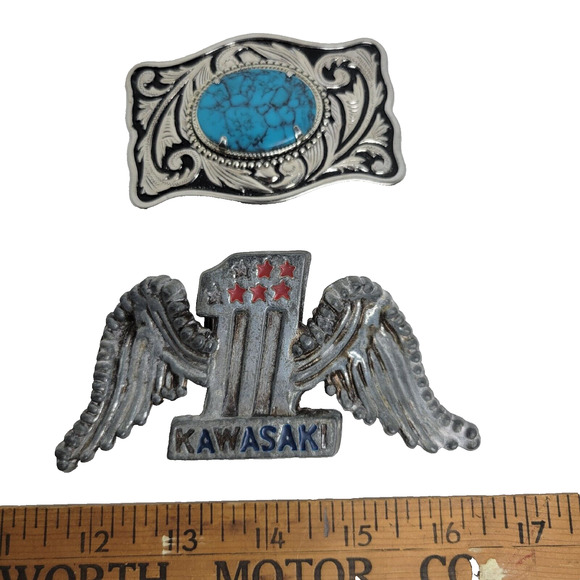 Vintage Belt Buckles - Turquoise Navajo Western Lot of 2 Trendy Fashion - Picture 1 of 6